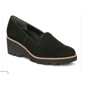 NIB Vionic Willa Wedge Black Suede Leather Loafers Shoes Women's US 8 EU 38.5
